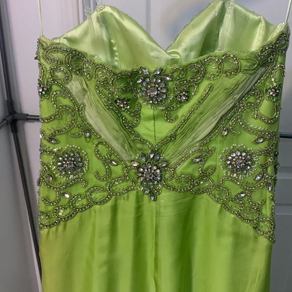 Lime Green Gem Embellished High Low Ombre Dress with slight train - Picture 5 of 9